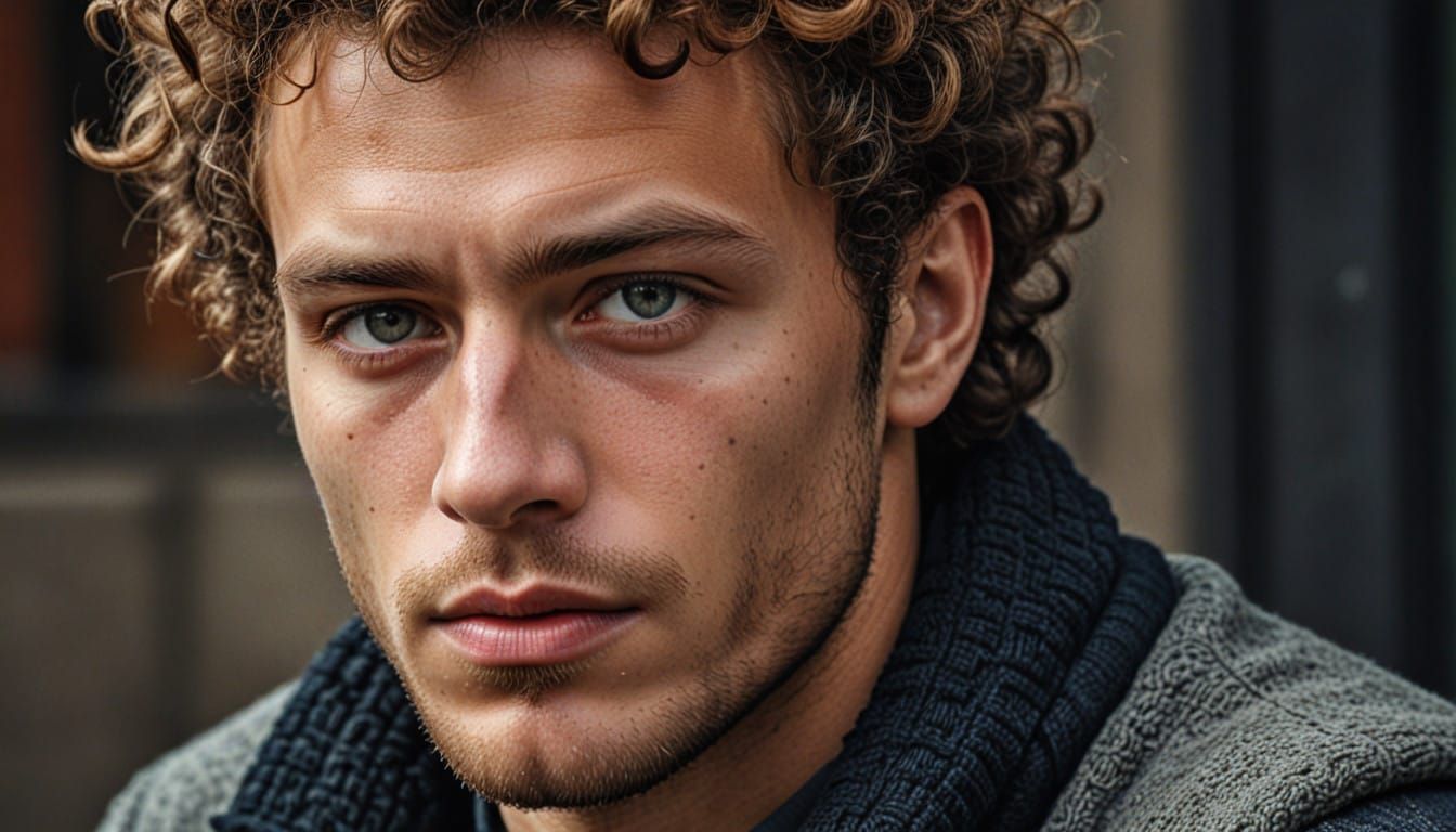 Hyper Realistic Portrait of Curly Haired Male Model