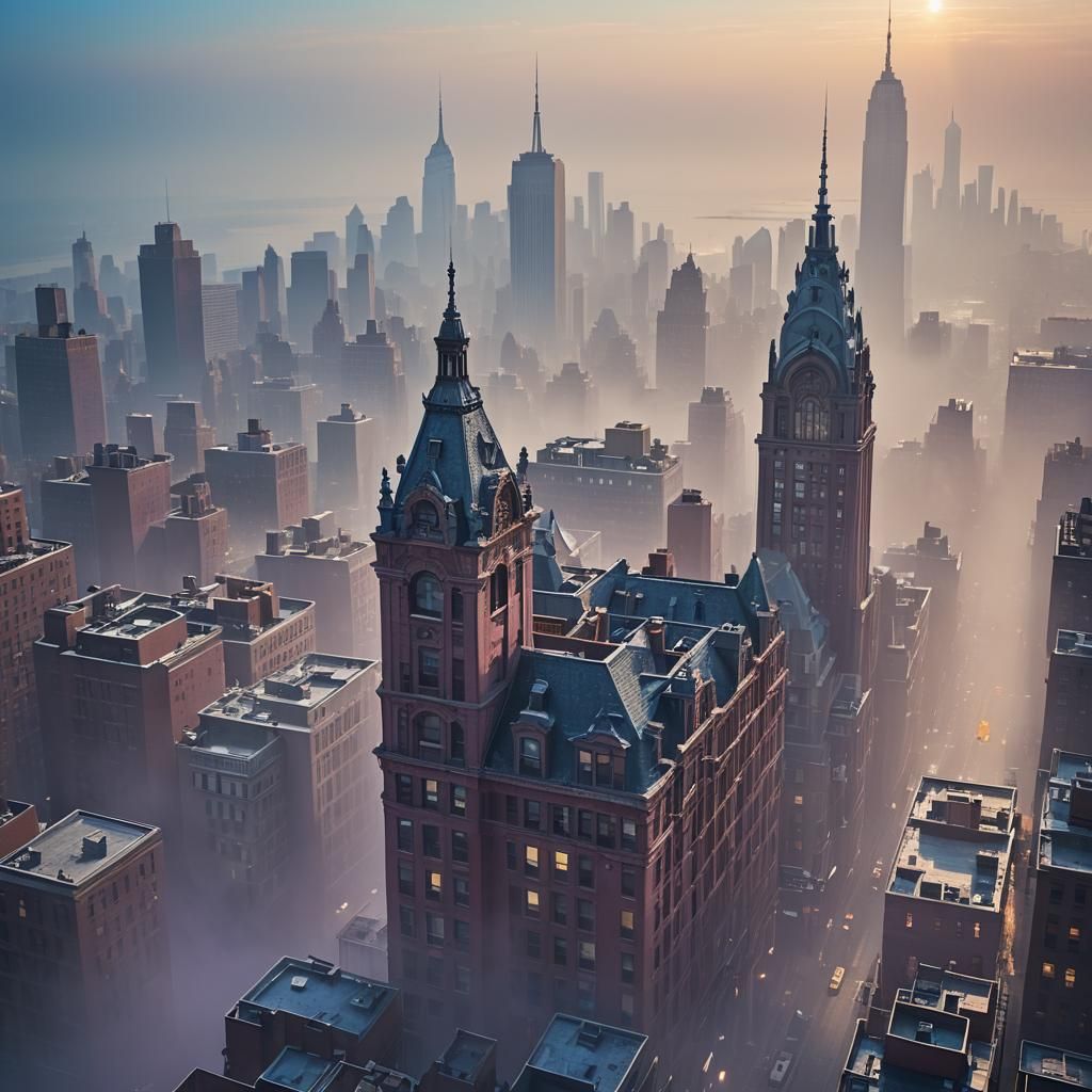 Surreal Cityscape in Deep Blue Fog