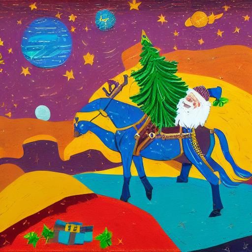 Cosmic Cowboy Santa Claus on Bucking Bronco