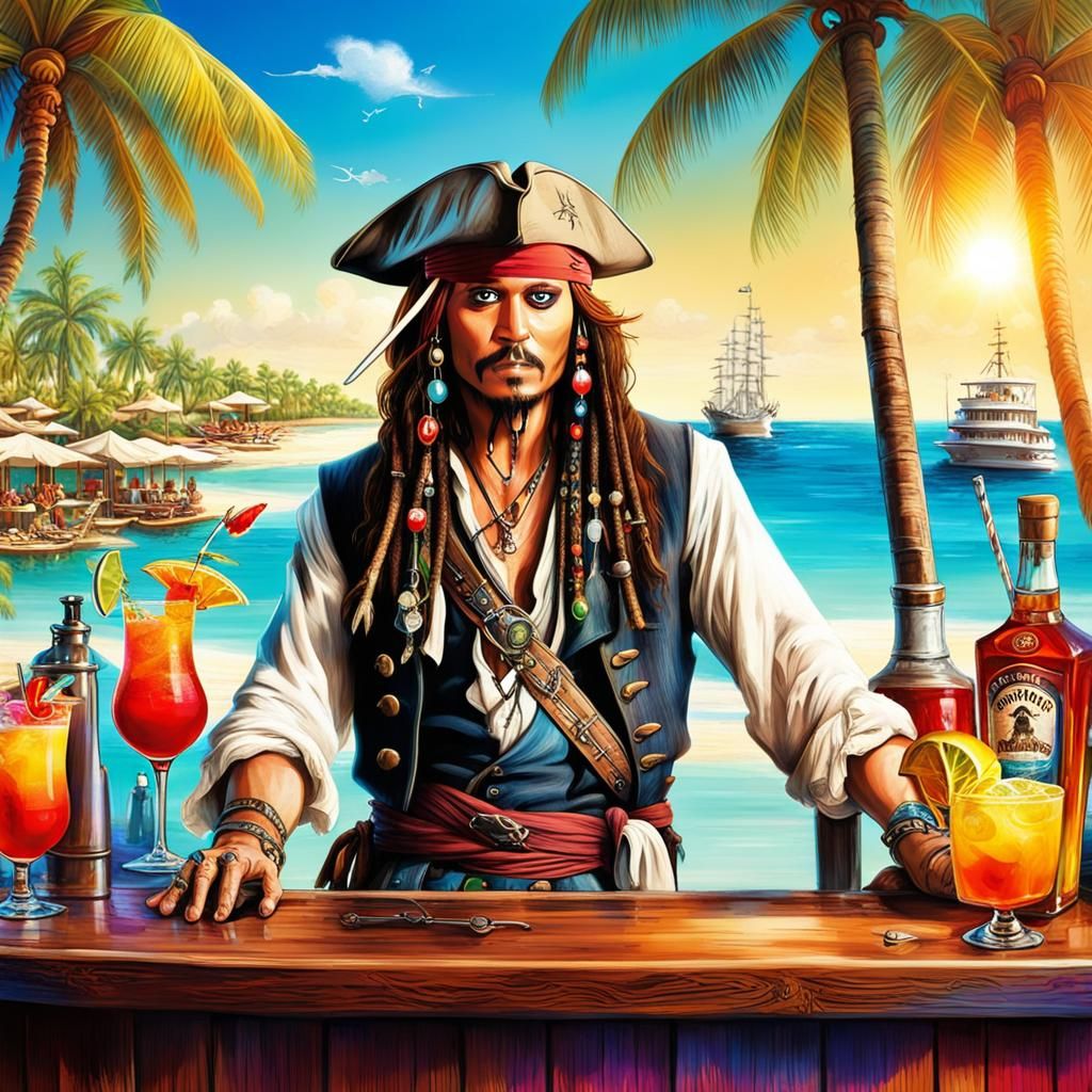 Captain Jack Sparrow Working at Beach Bar