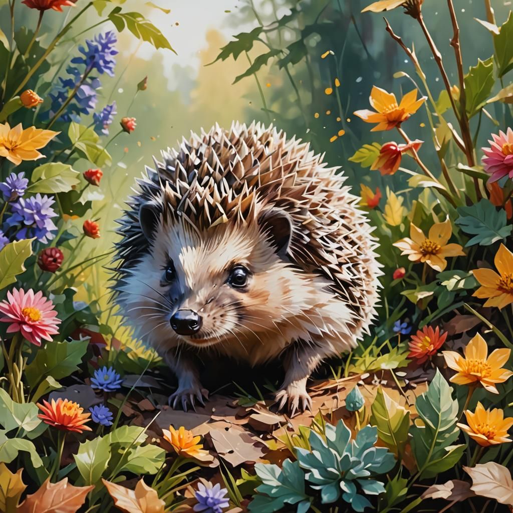 Hyperrealistic Gouache Painting of a Cute Hedgehog