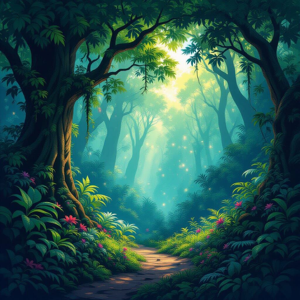 Mystical Forest in Dreamlike Fantasy Style