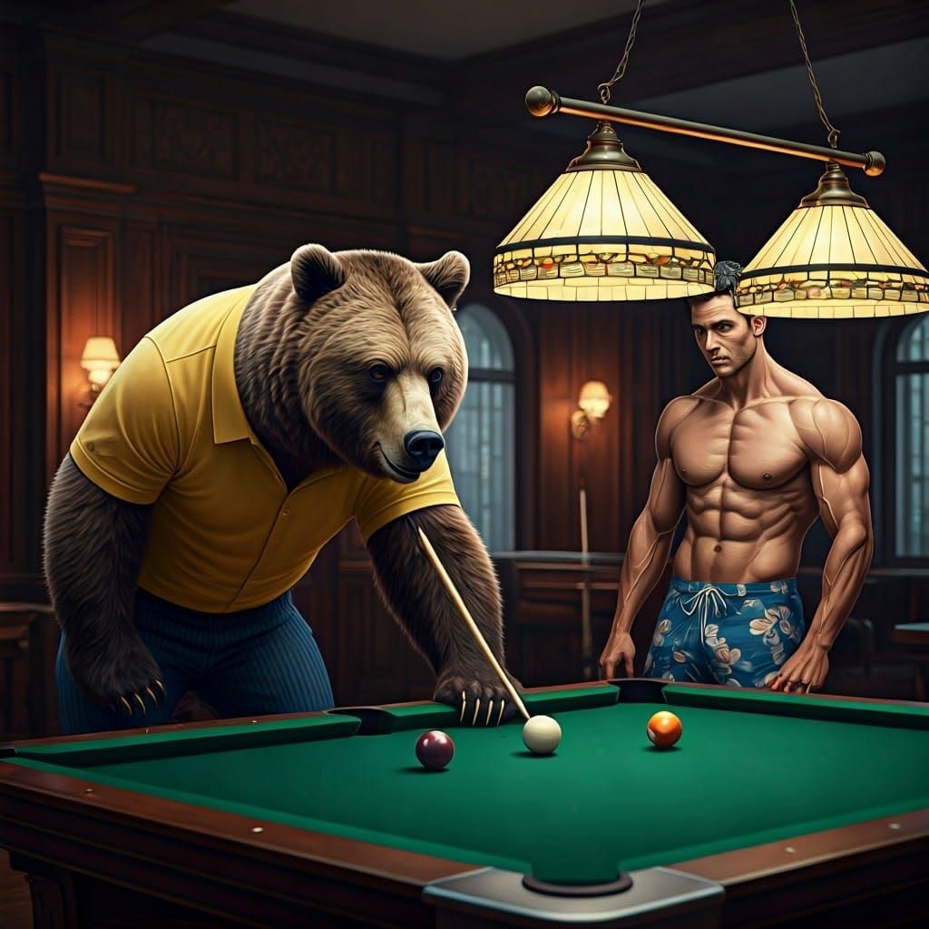 Grizzly Bear Pool Shark Game in Luxurious Hall