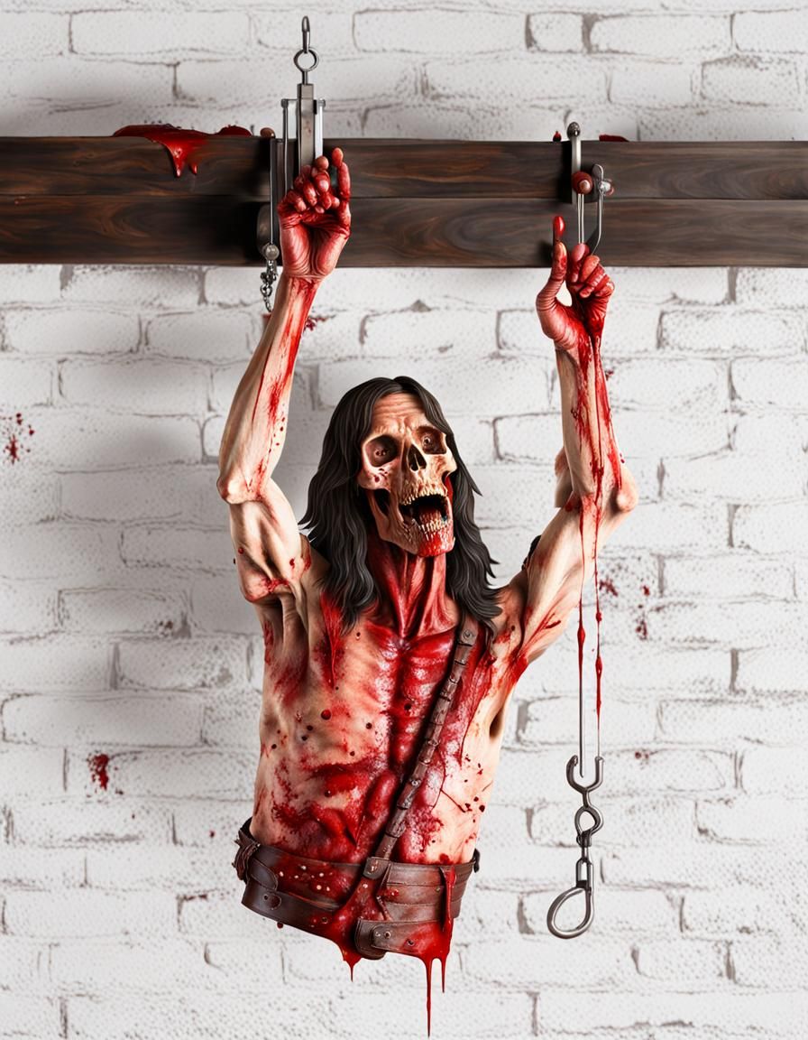 Horror Butcher Scene with Skulls and Torso