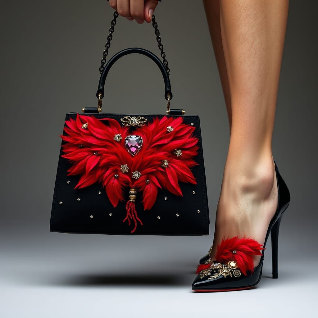High-Fashion Handbag and Shoes in Avant-Garde Style