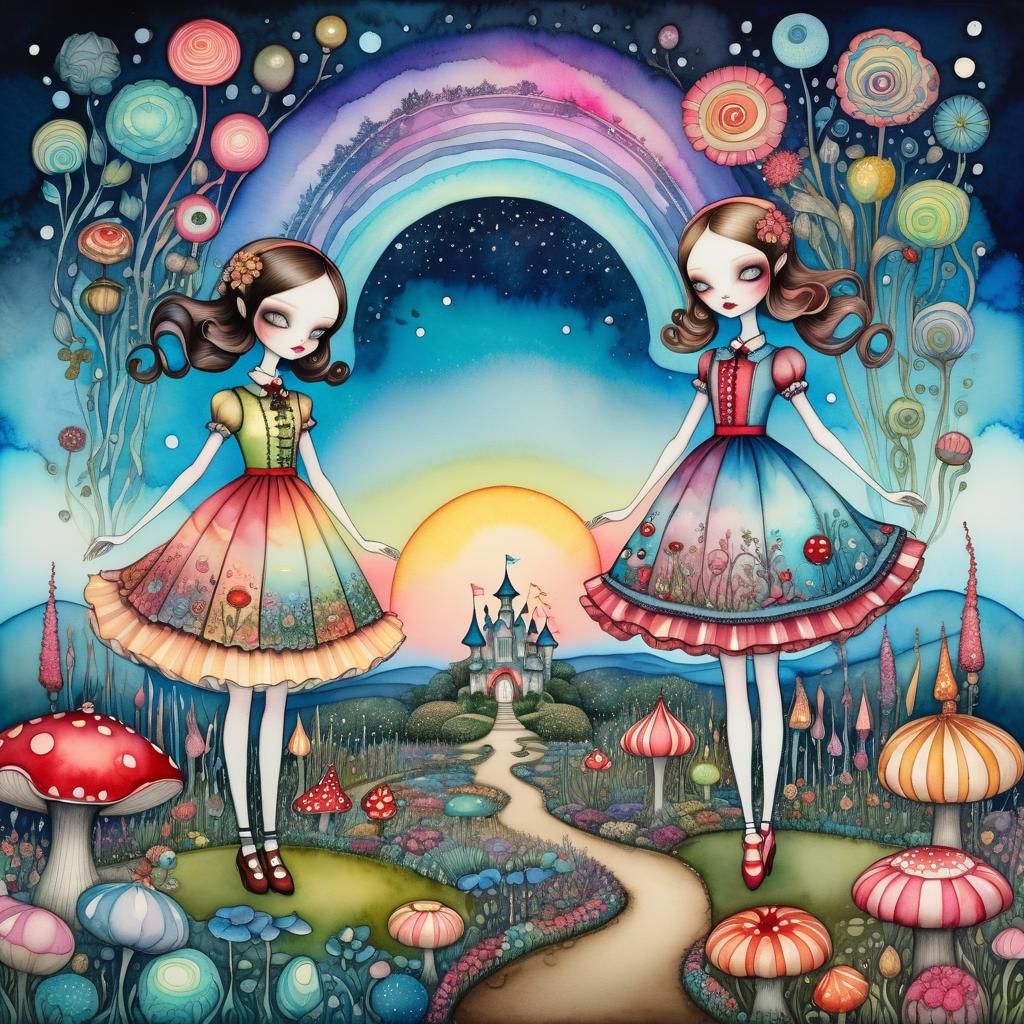 Surreal Fairytale Garden with Three Girls