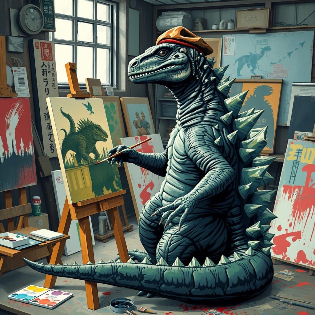 Godzilla Paints a Vivid Self-Portrait in Pop Art Futurism