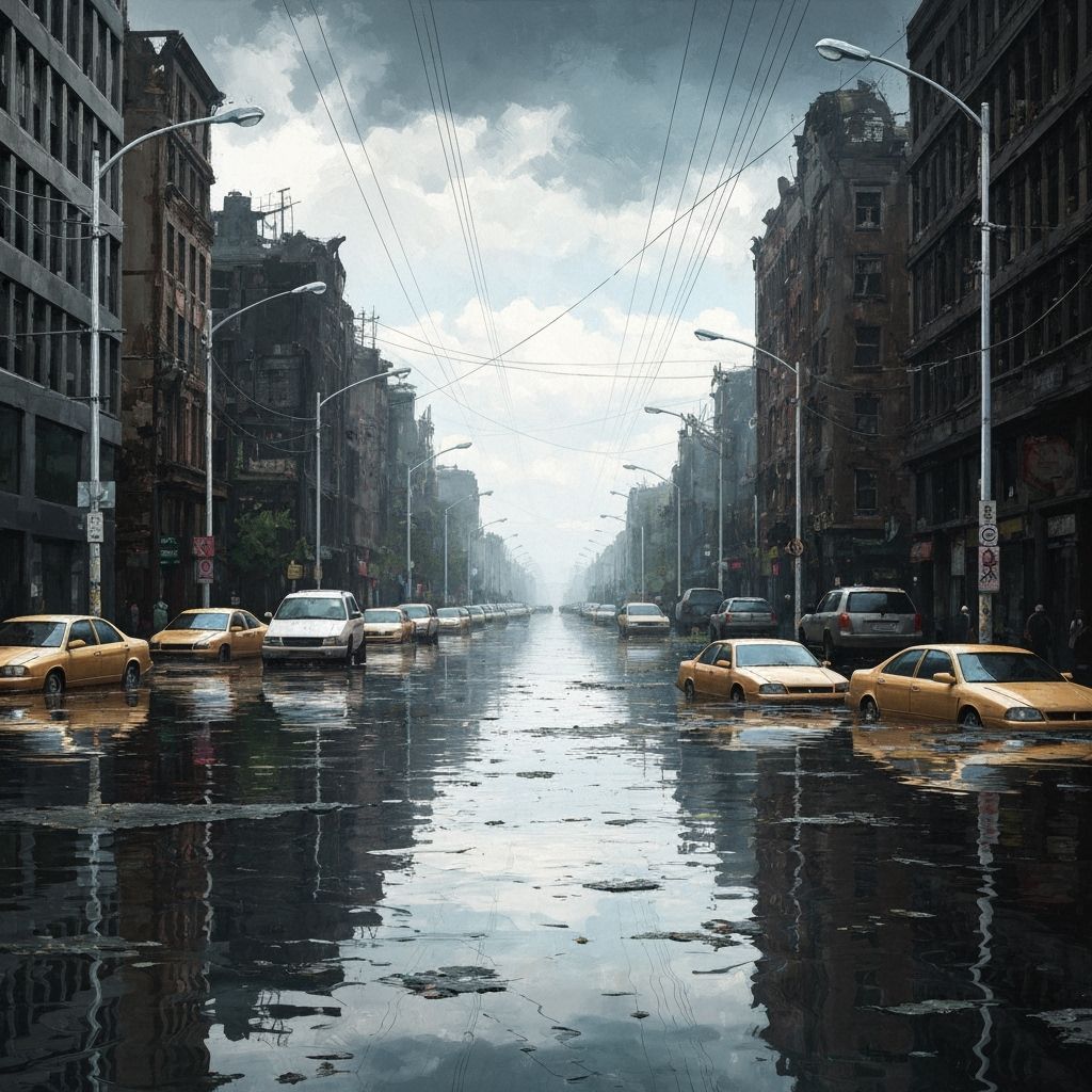 Post-Apocalyptic Flooded City in Dramatic Lighting