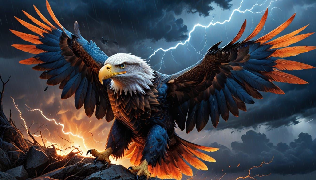 Eagle Battles Fierce Storm in Dynamic Comic Book Art