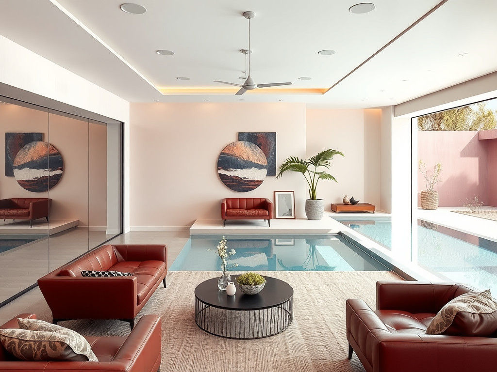 Modern Luxury Home Interior with Pool in Mid-Century Style