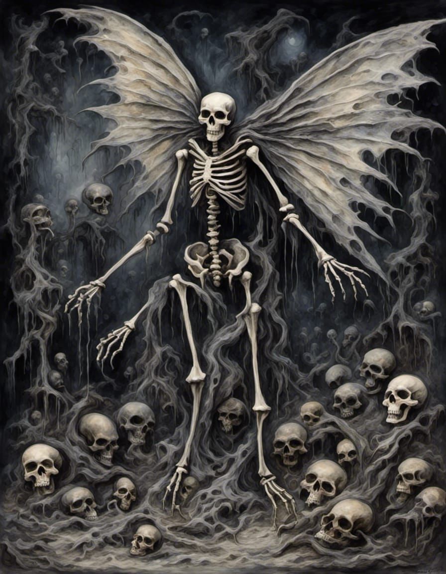 Horrific Skeletal Fairy in Gouache and Ink