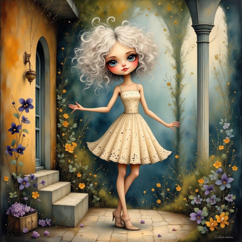 Whimsical Woman Dancing in a Surreal Scene