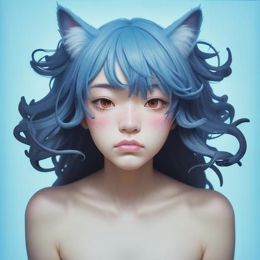 Kawaii Cat Girl Figurine in Superflat Art Style