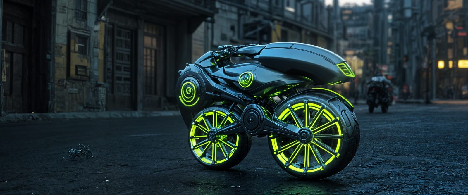 Futuristic Robotic Motorbike with Neon Wheels