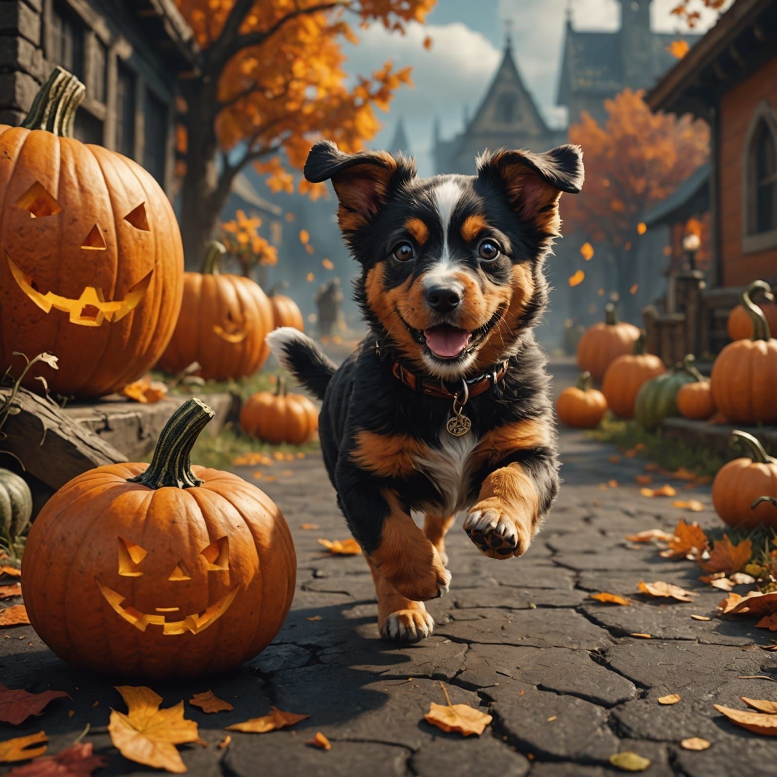Puppy's Halloween Scare: Detailed Matte Painting