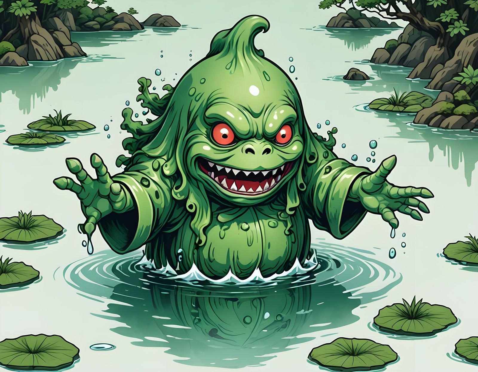 Green Water Spirit from Japanese Folklore