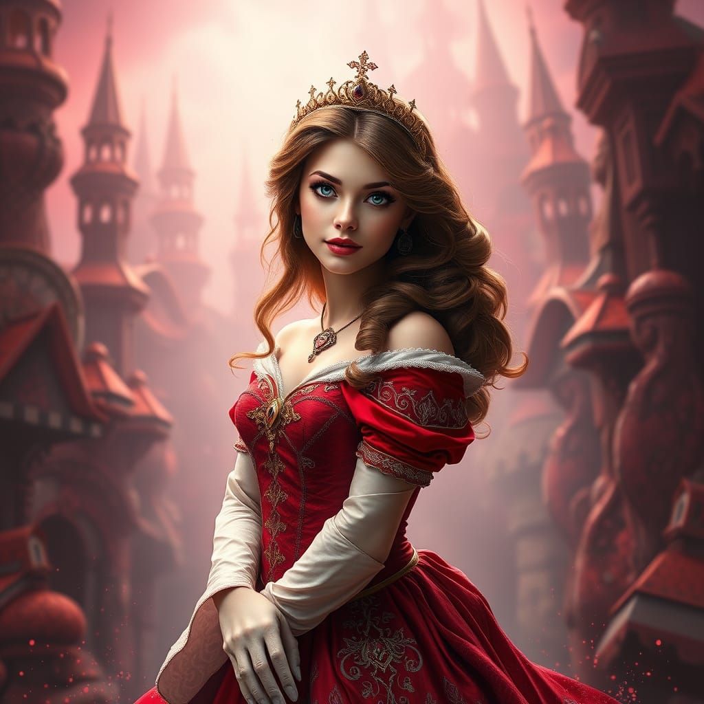 Ethereal Princess in Vibrant Red Attire