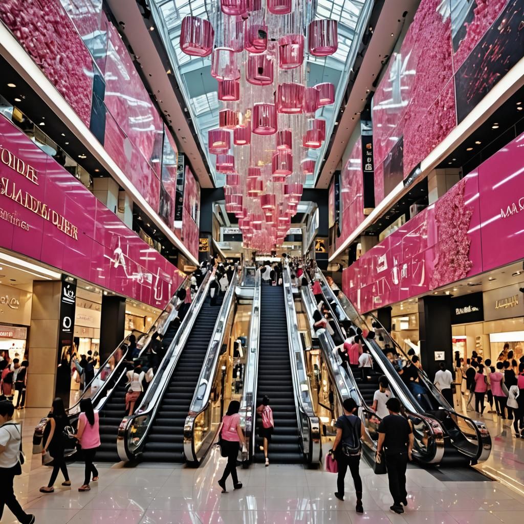Crowded Bangkok Mall with Modern Architecture in 8K