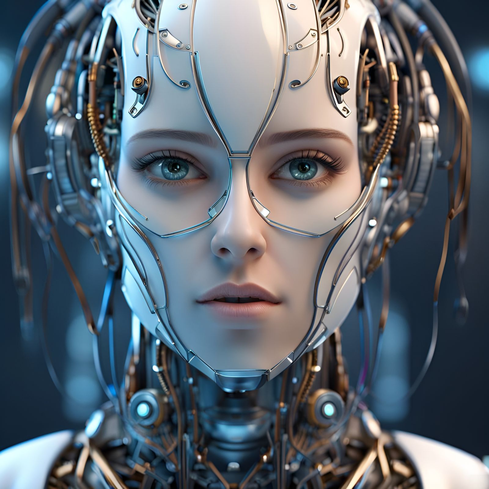 Complex 3d render ultra detailed of a beautiful porcelain profile woman android face, cyborg, robotic parts, beautiful s...