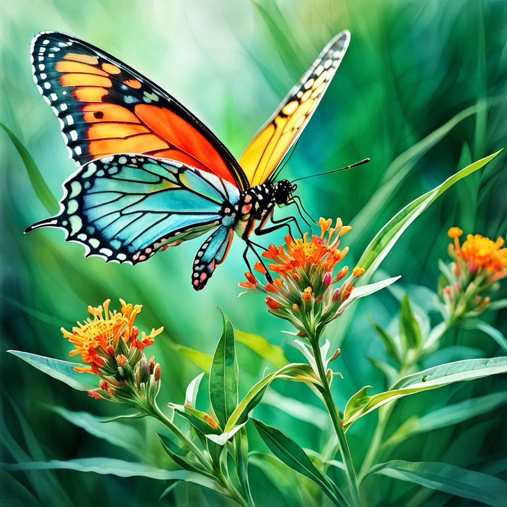 Fantasy Watercolor Butterfly Weed Double Exposure