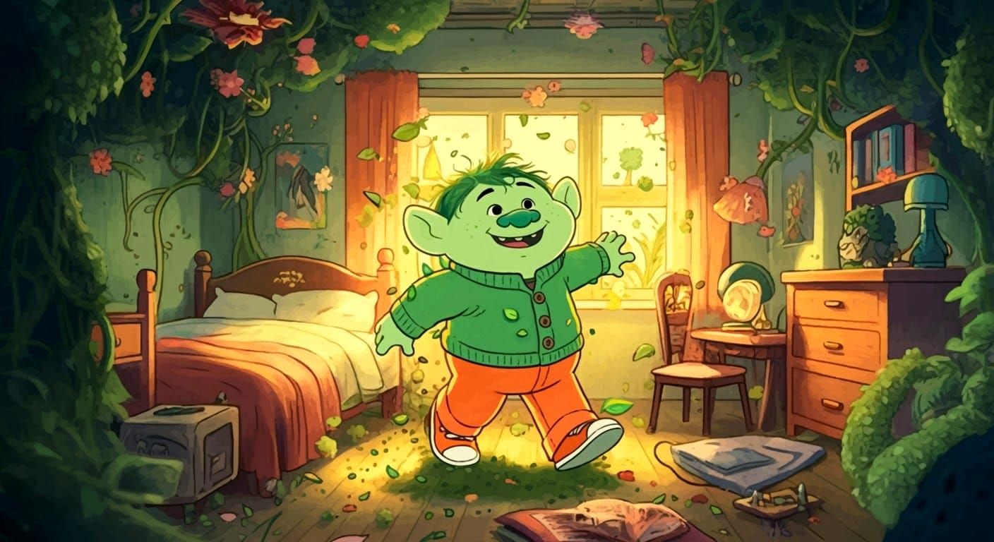 Stanley the Green Thumb Troll in Anime Style