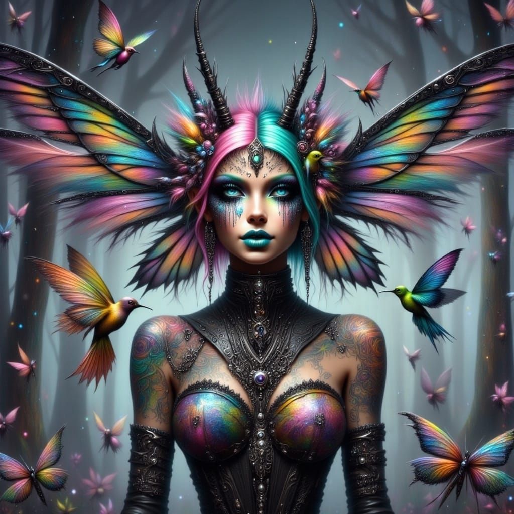 Ghost Fairy Queen in Dark Forest: Vector Art