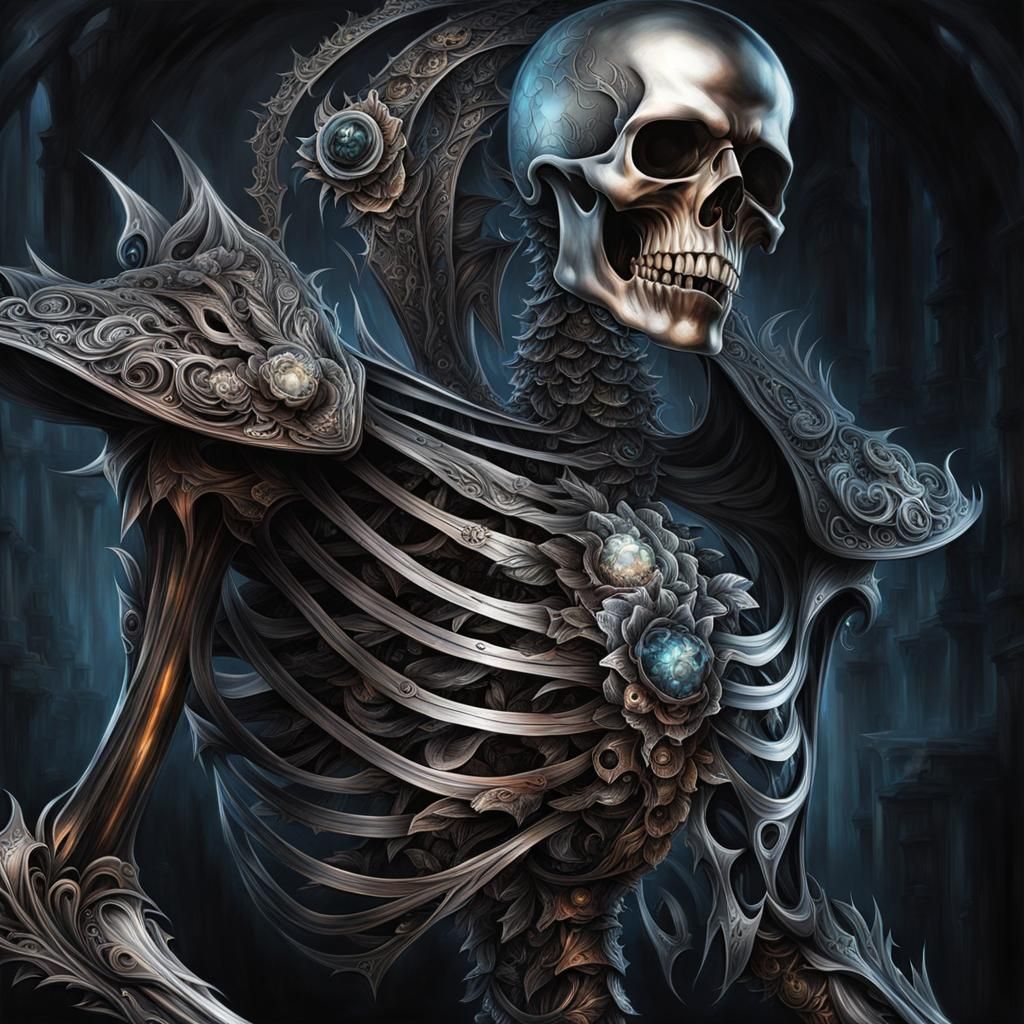 Demonic Steampunk Skeleton in Heavy Metal Style