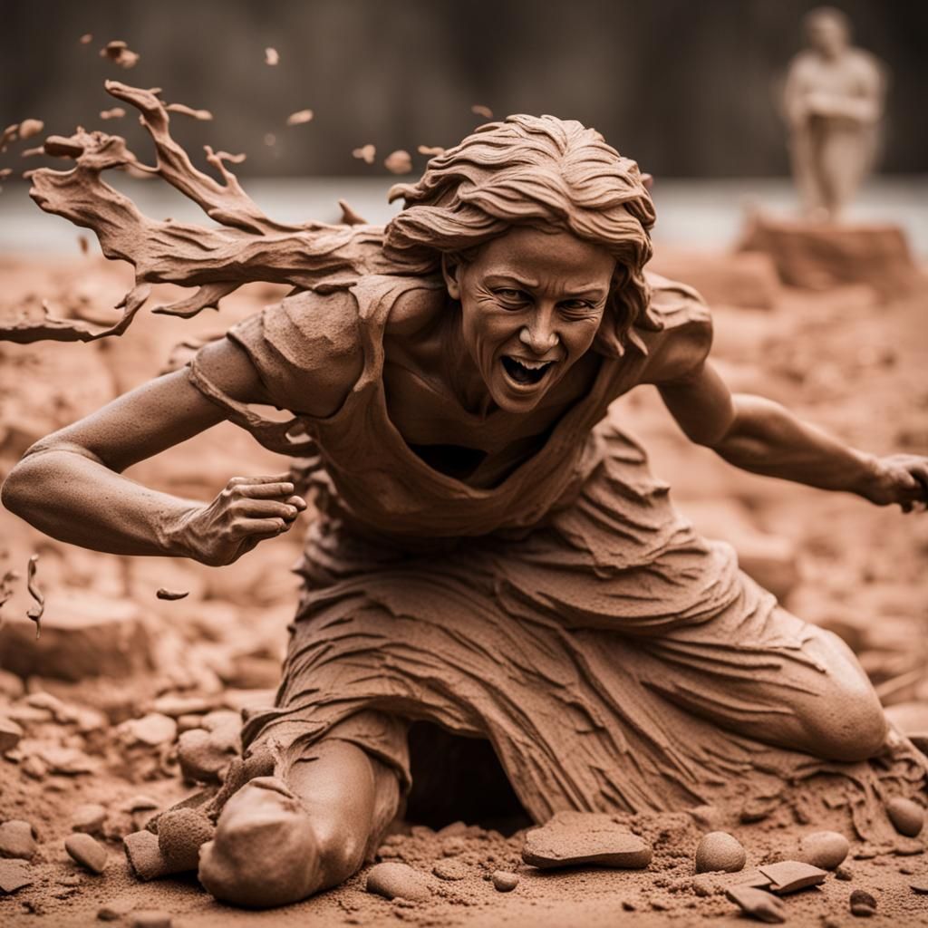 Nude Woman Emerges from Clay Statue