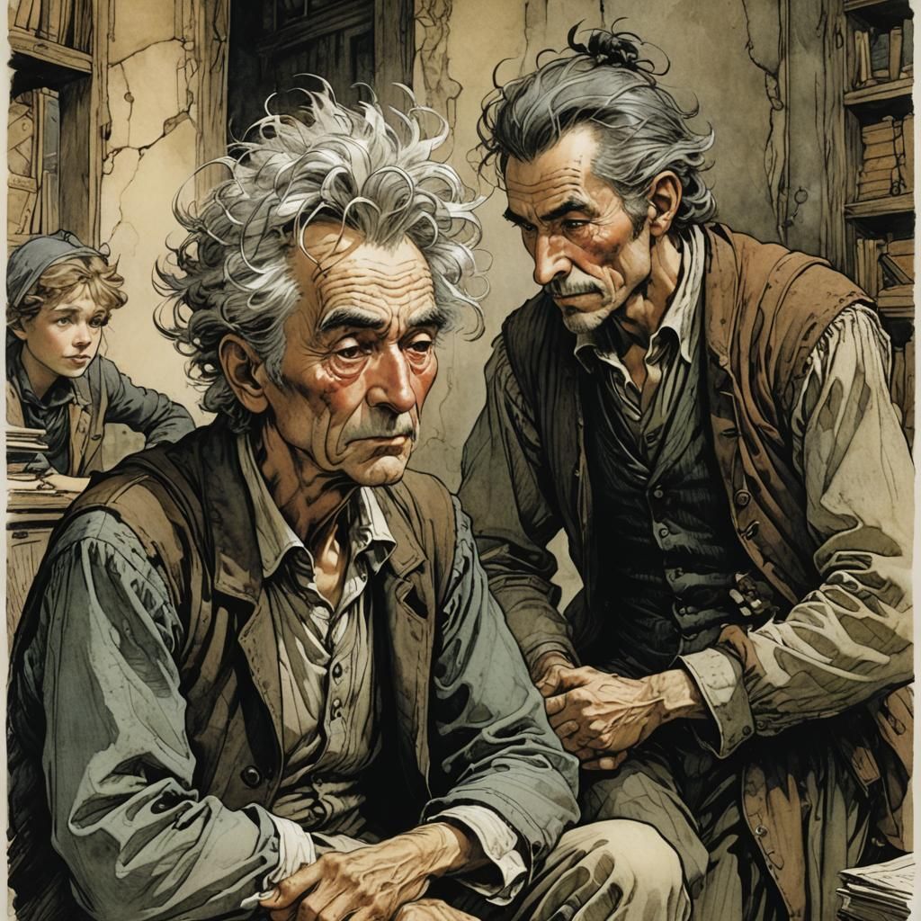 Attentive Student and Teacher, Expressive Illustration