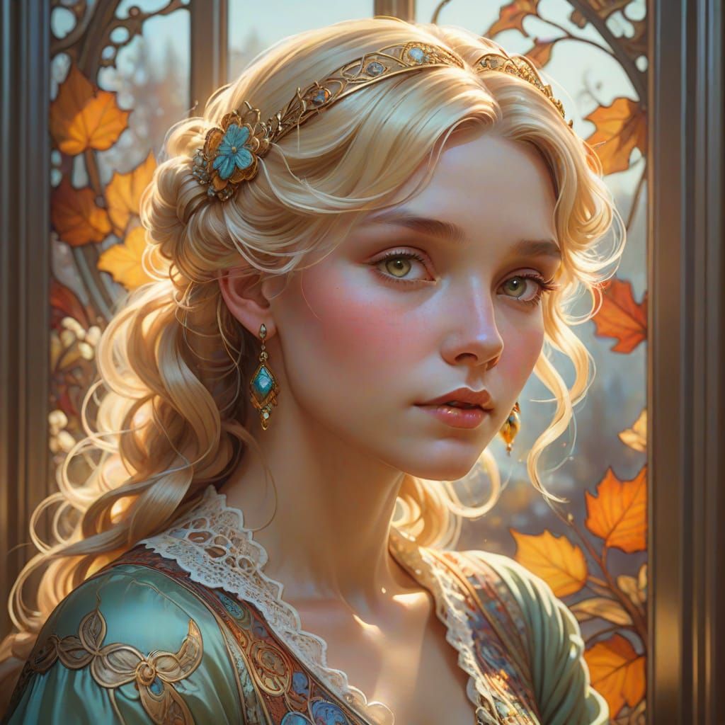 Ethereal Daydreamer in Art Nouveau Splendor