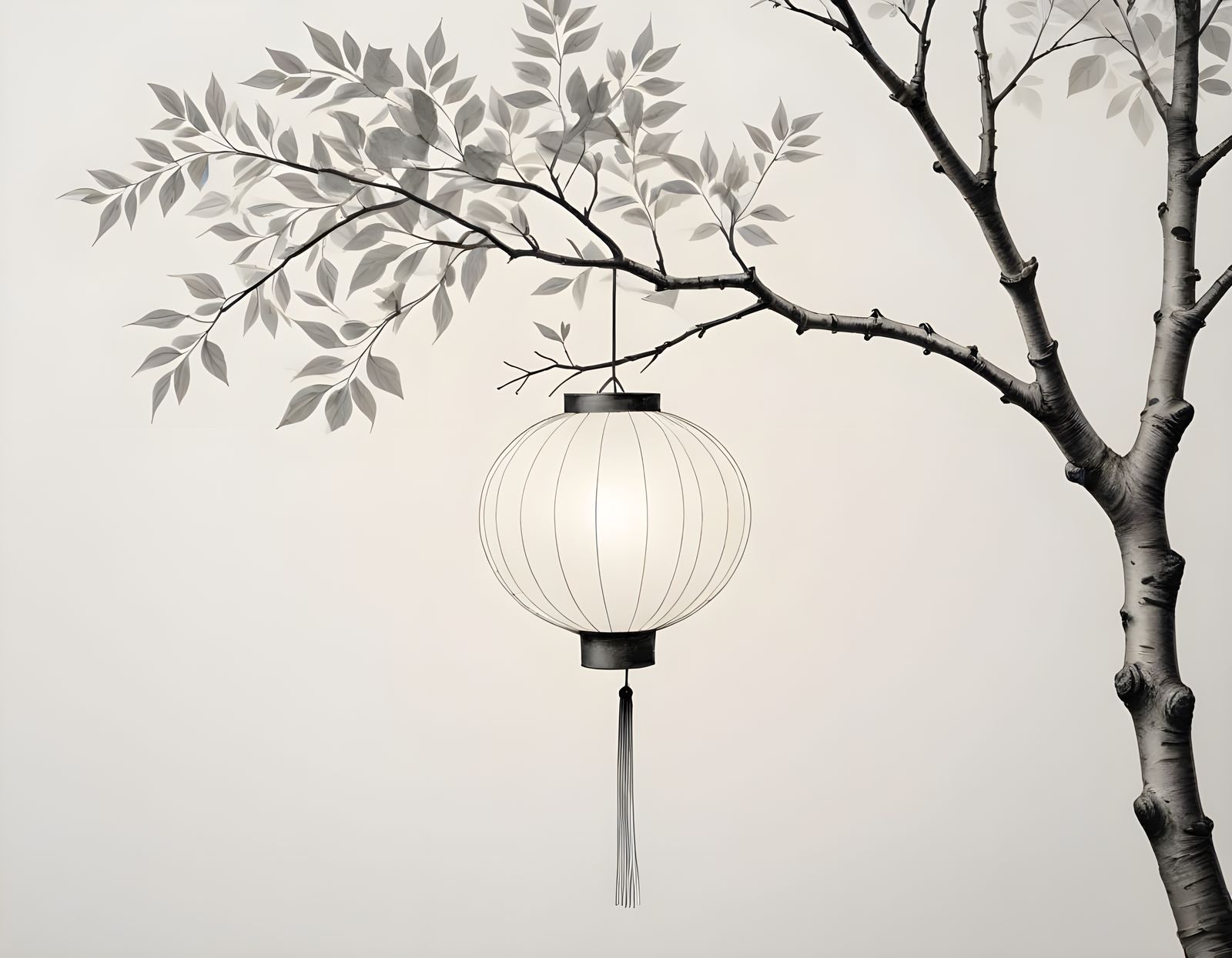 Single Line Art: Japanese Lantern on Branch