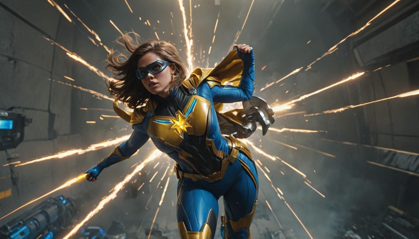 Dynamic Superheroine Buzz Discharging Energy: Digital Art