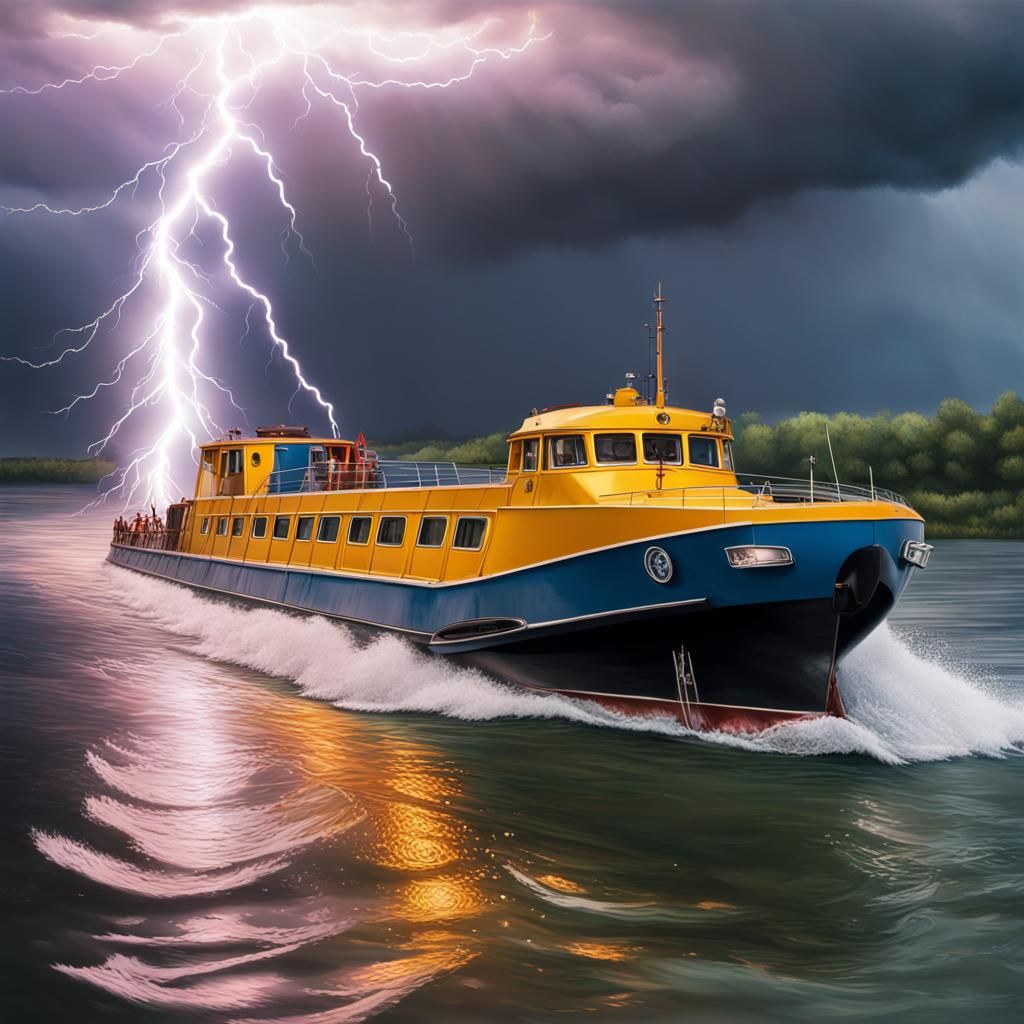 Barge on the Show-Colères Meuse in Hyperrealistic Style