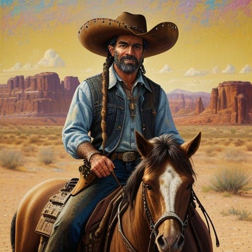 Wild West Cowboy in Art Nouveau and Pointillism Style