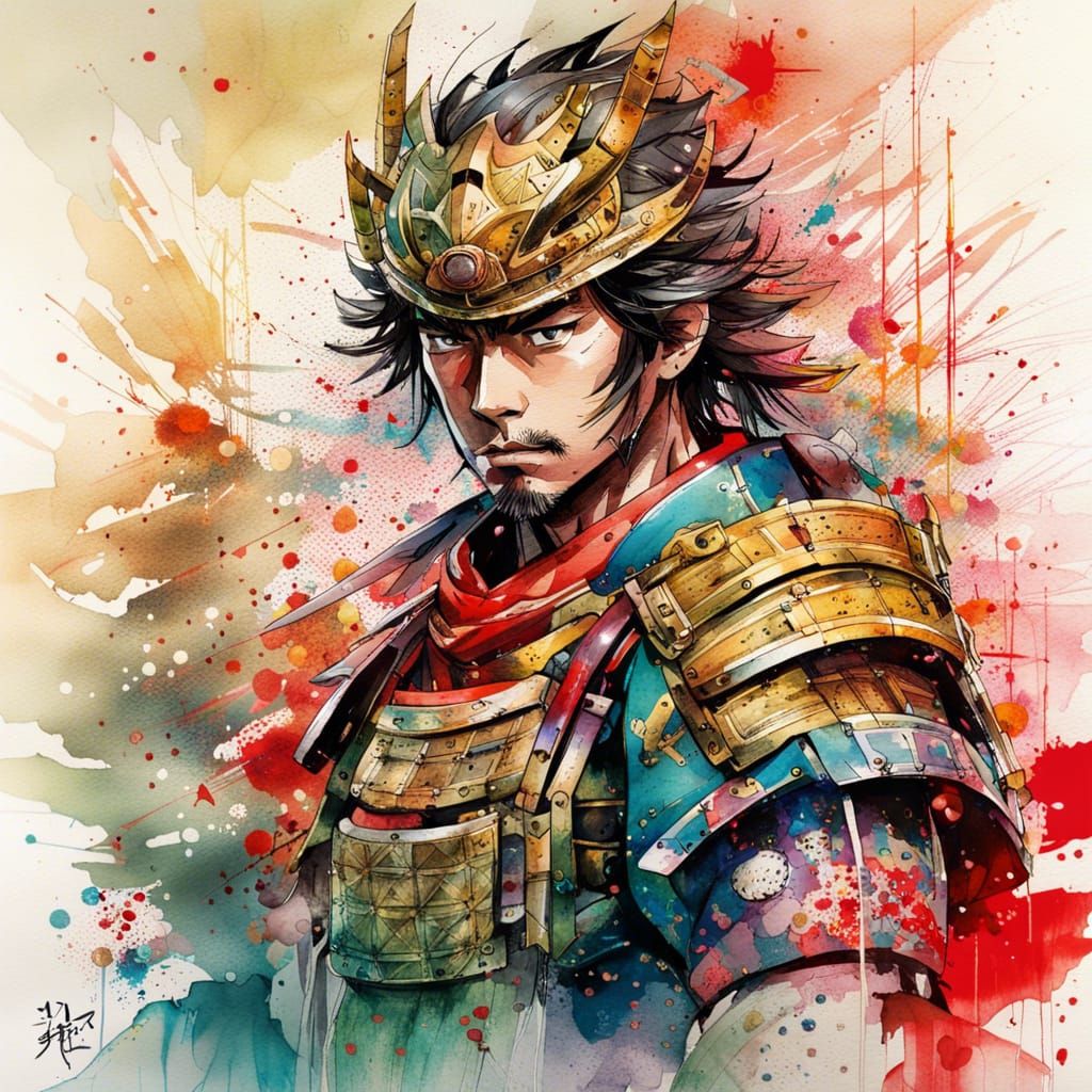 Samurai Super Sentai Watercolor Manga Illustration