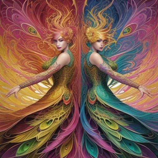 Dragon Peacock Woman in Abstract Expressionism