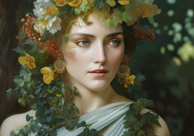 Demeter: Harvest Goddess Portrait in Art Nouveau Style