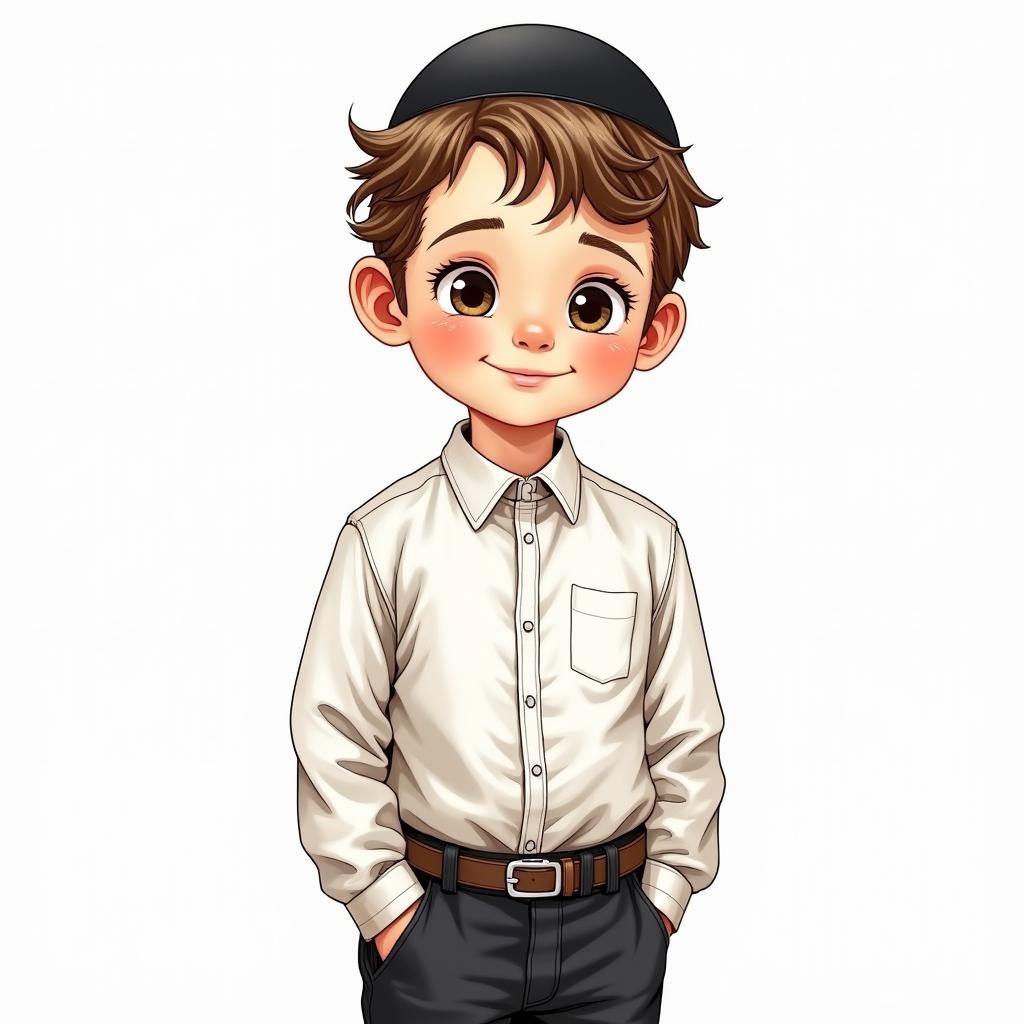 Orthodox Jewish Child Portrait in Watercolor Style
