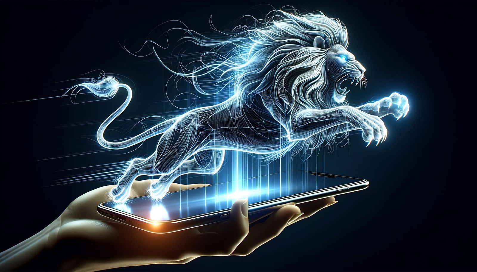 Holographic Lion Leaping from Smartphone Screen