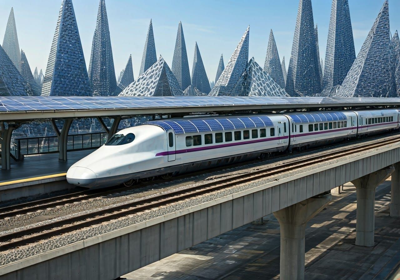 Gleaming Steampunk Train Overlooks Futuristic City