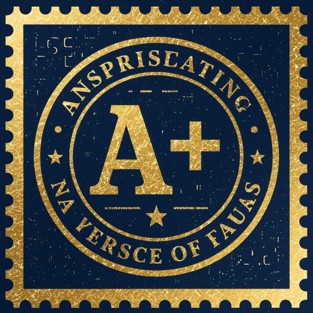 Golden A+ Pass Stamp of Achievement on Blue Background
