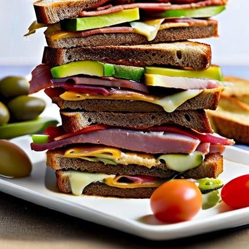 Mouthwatering Triple Decker Sandwich with Olives