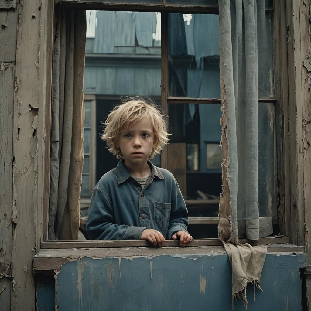 Melancholy Boy at Window, Cinematic Still
