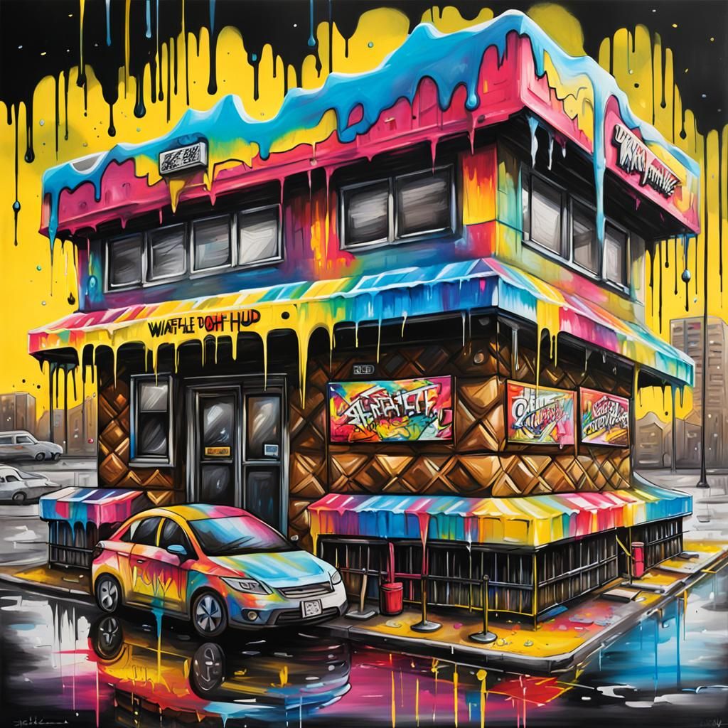 Graffiti Art Waffle House in Splash Art Style