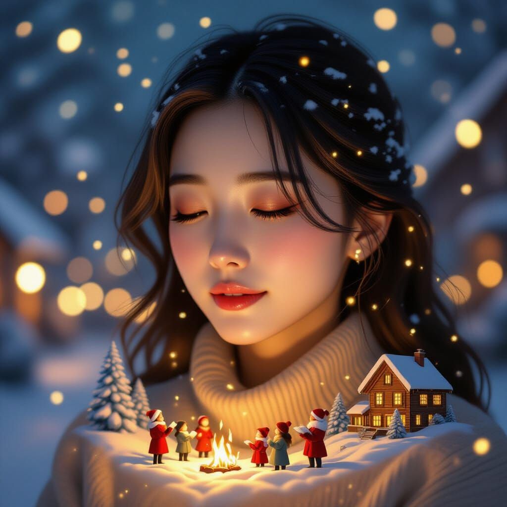 Dreamy Christmas Double Exposure Portrait