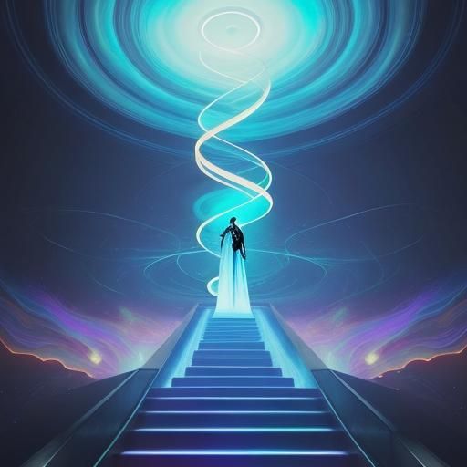 Surreal Staircase With Glowing Numbers in Dali Style