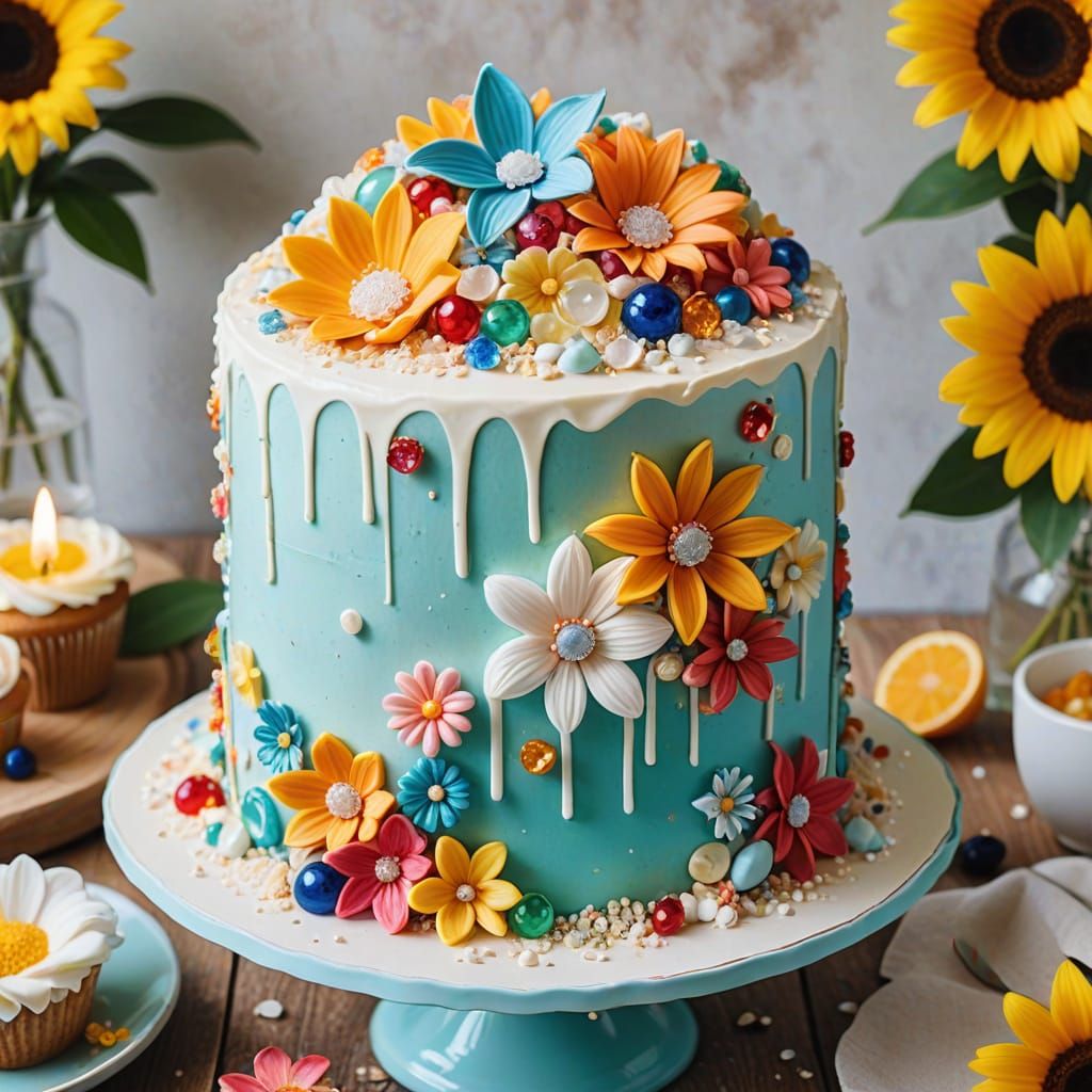 Stunning Summer Cake with Jewel Decorations