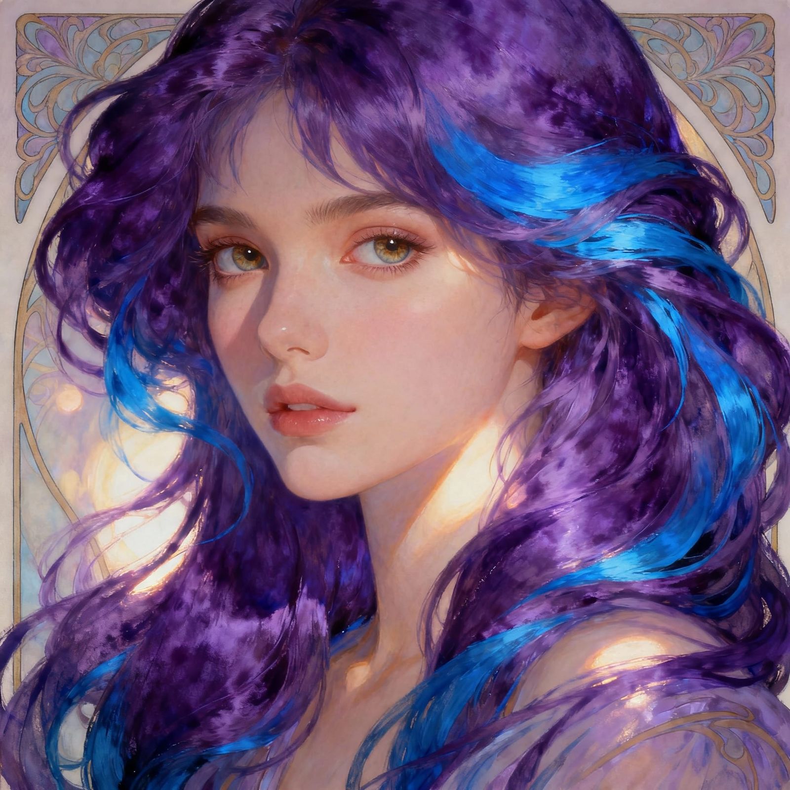 Woman with Velvet Purple Hair and Hazel Eyes