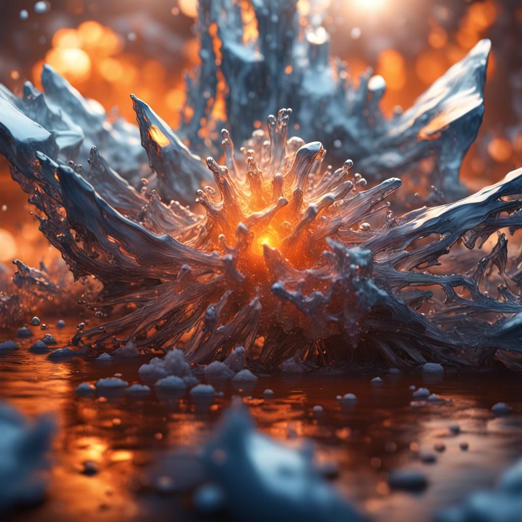 Crystal Ice Water Explosion in Detailed Matte Painting
