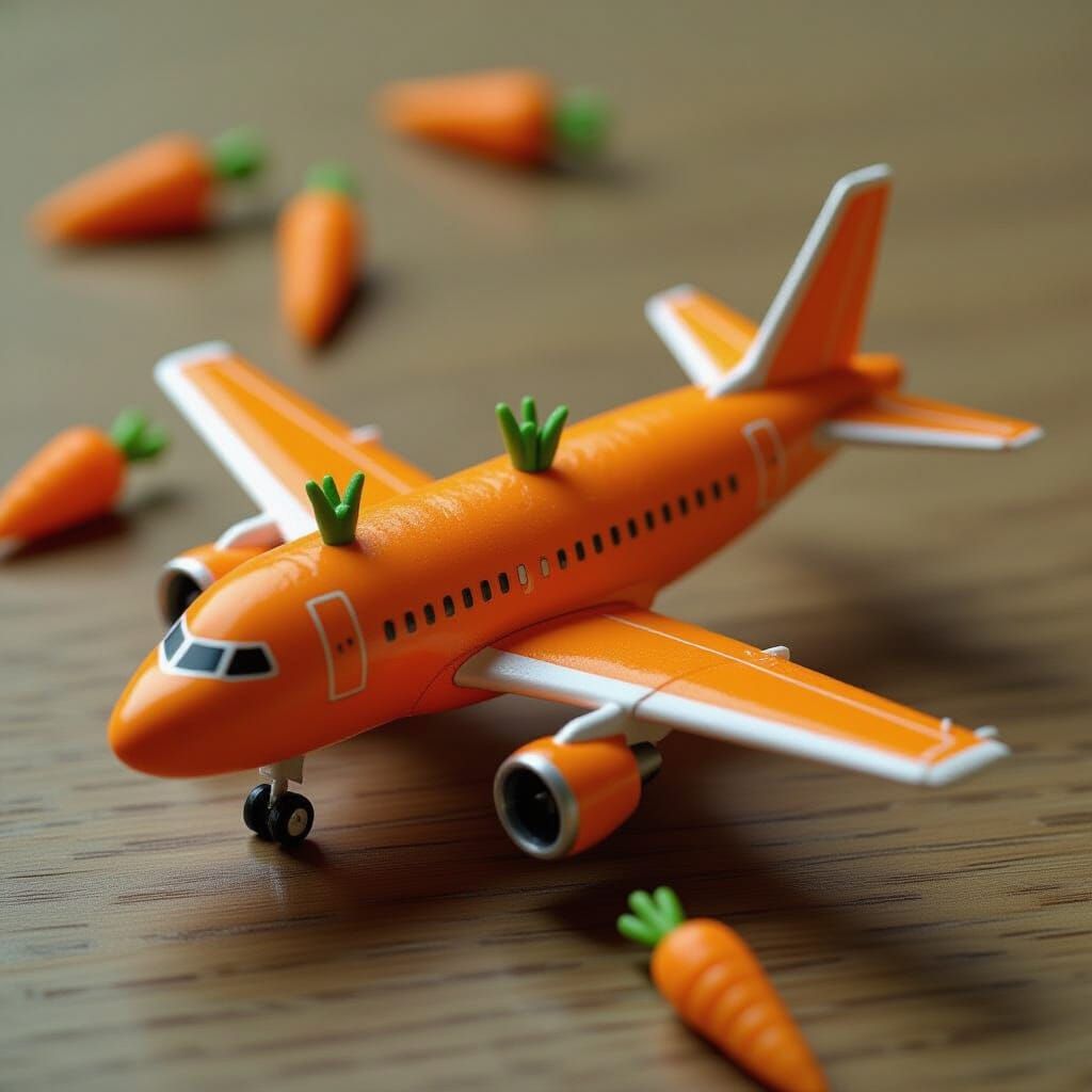 Miniature Carrot Airplane with Green Tips